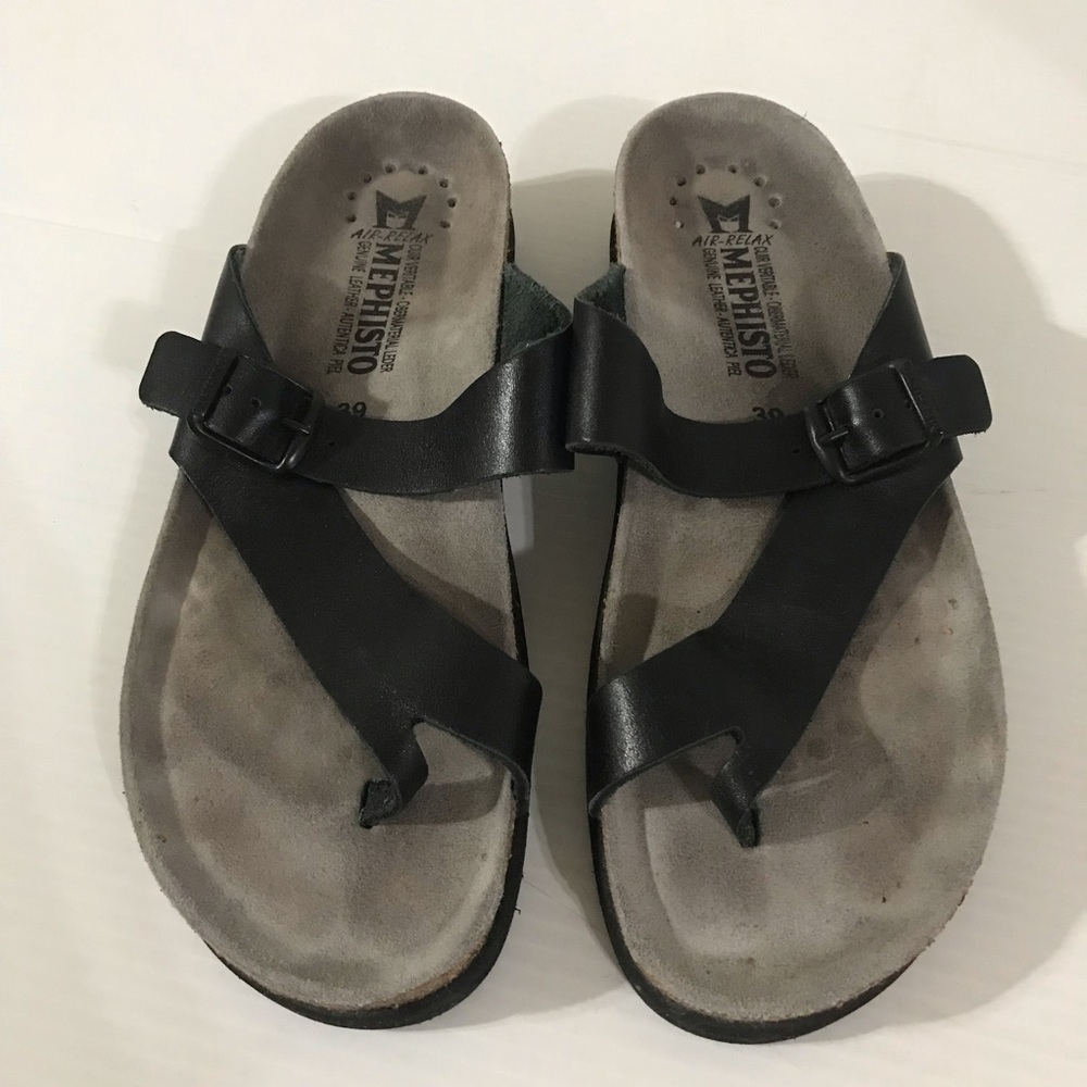 Mephisto Women’s Black Leather Thong Sandals Size 39